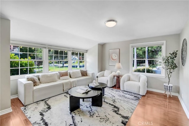 living room featuring vaulted ceiling and hardwood / wood-style flooring