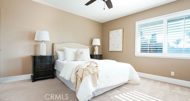 bedroom with carpet floors and ceiling fan