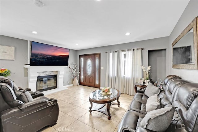 living room featuring light tile patterned floors