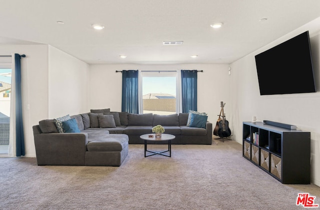 living room with light carpet