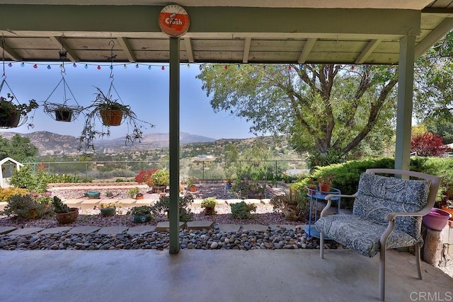 view of patio featuring a mountain view