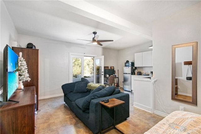 living room with ceiling fan