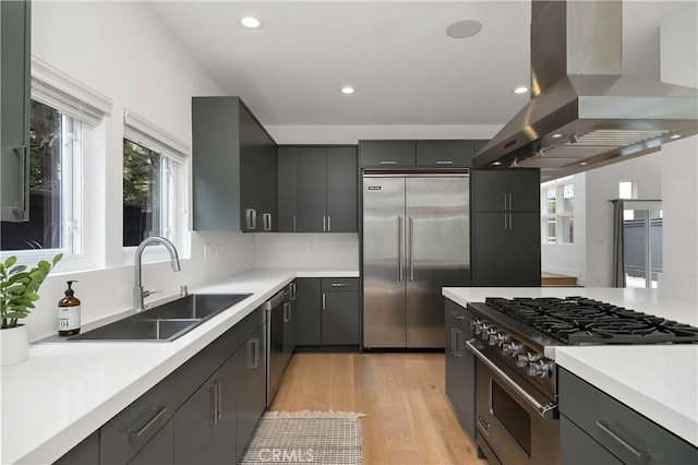 3308 Pacific Ave, Manhattan Beach, CA 90266 - kitchen featuring ventilation hood, high quality appliances, a sink, light countertops, and recessed lighting