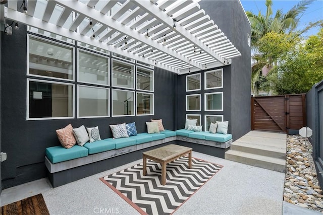 3308 Pacific Ave, Manhattan Beach, CA 90266 - view of patio with an outdoor living space, a gate, and a pergola