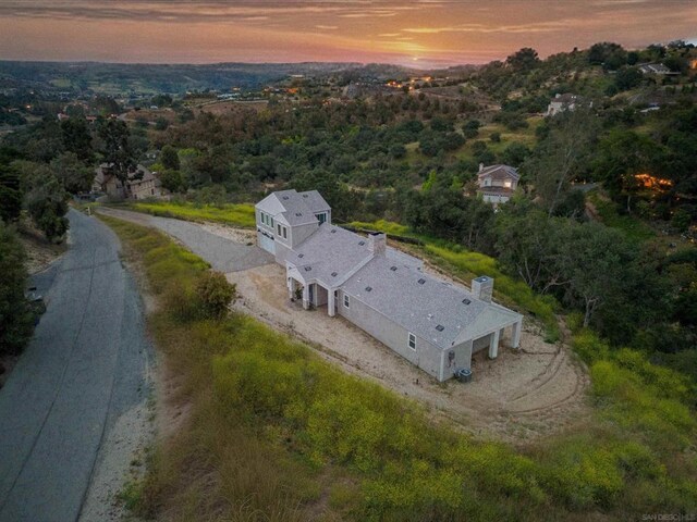 view of aerial view at dusk