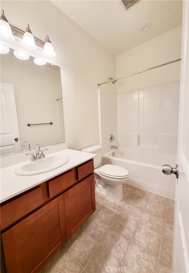 full bathroom with toilet, shower / washtub combination, and vanity