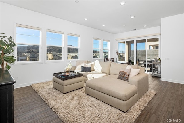 living room featuring dark hardwood / wood-style flooring