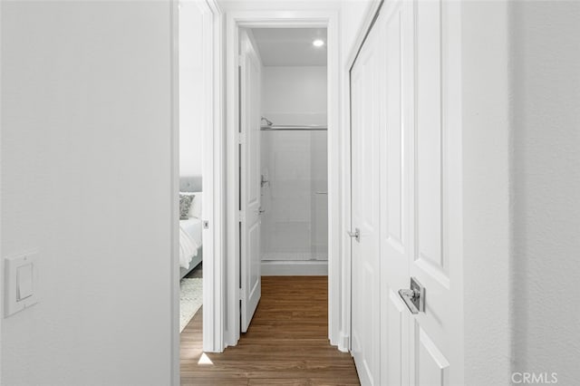 corridor with dark hardwood / wood-style floors