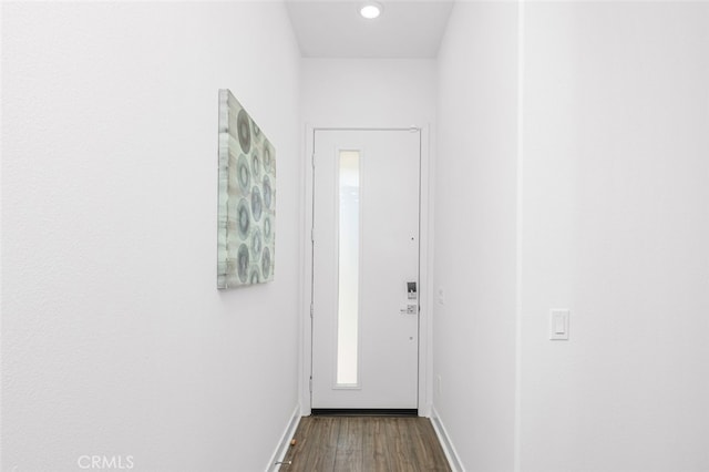 doorway to outside featuring wood-type flooring