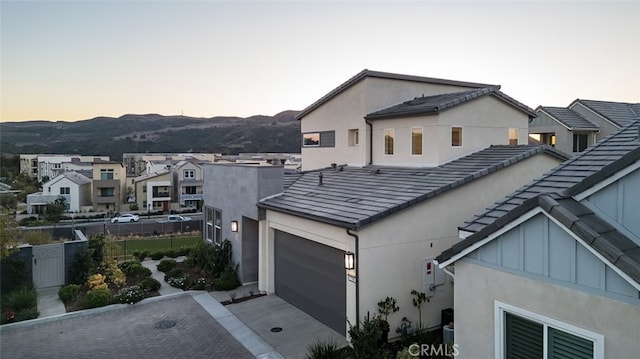 exterior space with a garage