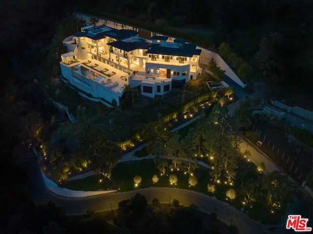 view of aerial view at night