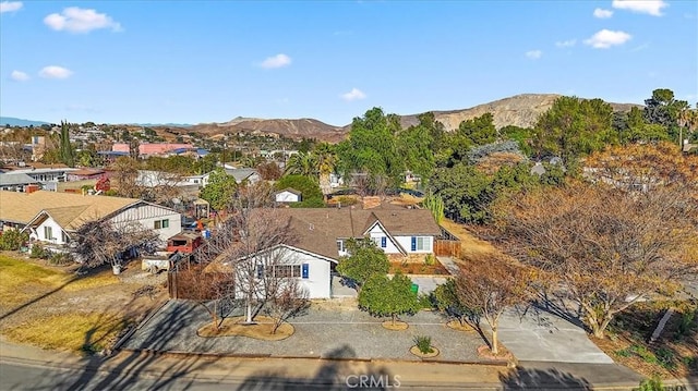 drone / aerial view featuring a mountain view