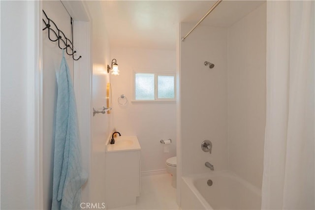 full bathroom featuring toilet, bathtub / shower combination, and vanity