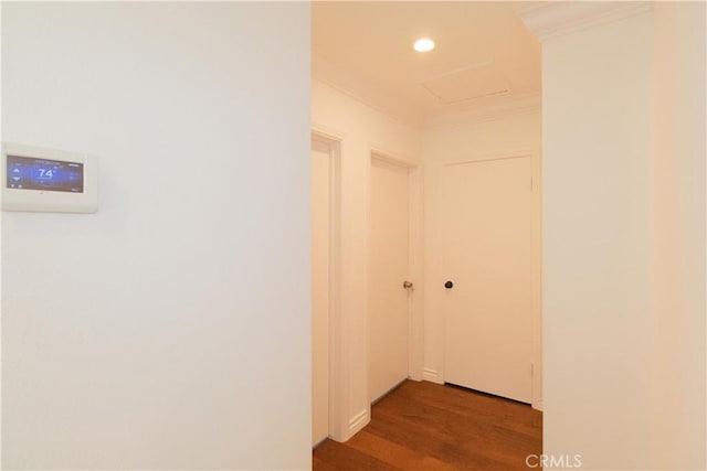 hallway with hardwood / wood-style floors