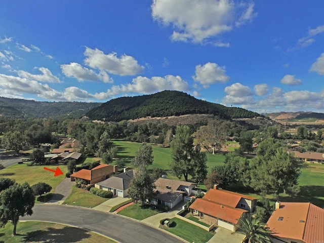 birds eye view of property with a mountain view