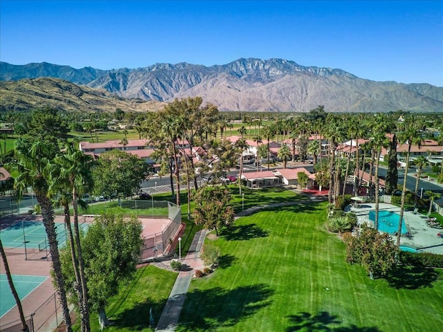 bird's eye view with a mountain view