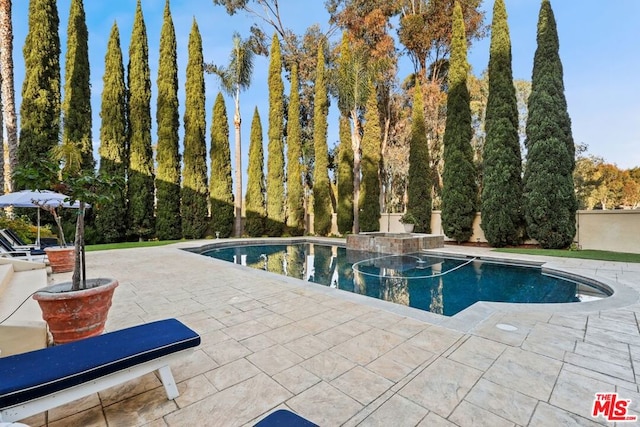 view of pool featuring a jacuzzi and a patio area