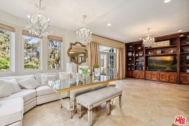 dining space featuring a chandelier