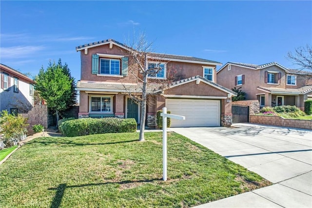 view of front of home featuring a front yard and a garage