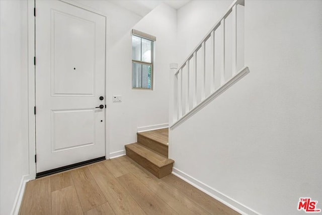 foyer entrance featuring light wood-type flooring