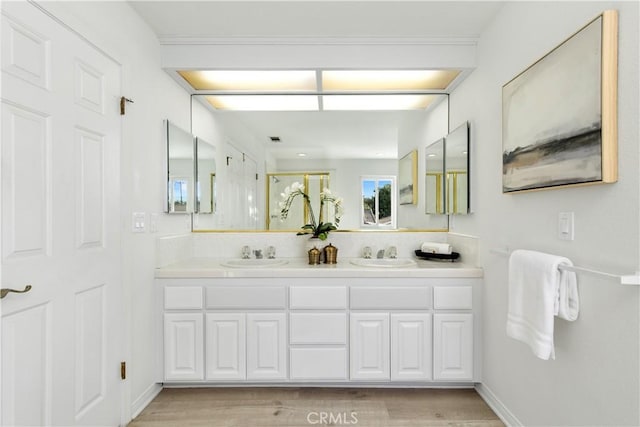 bathroom featuring hardwood / wood-style floors and vanity