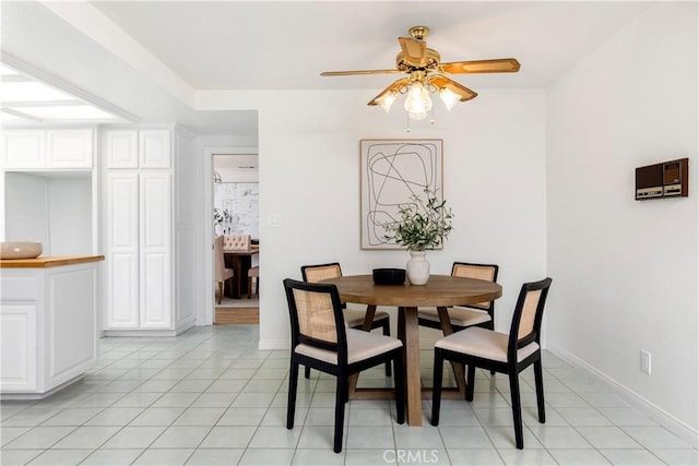 tiled dining room featuring ceiling fan