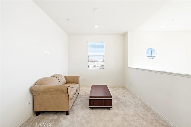 living area with light carpet