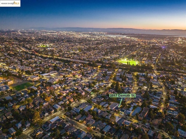 view of aerial view at dusk