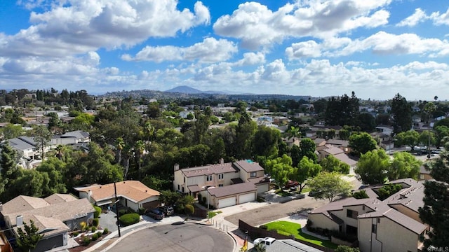 drone / aerial view featuring a mountain view