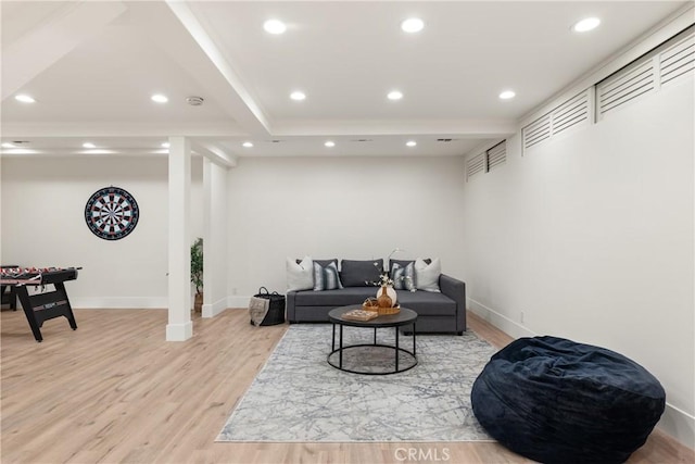 living room with light wood-type flooring