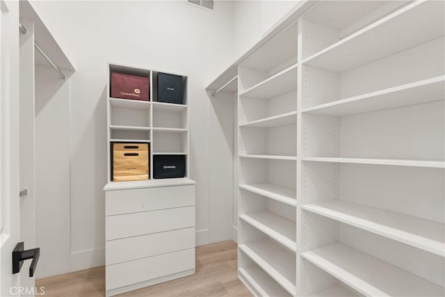 spacious closet featuring light hardwood / wood-style flooring