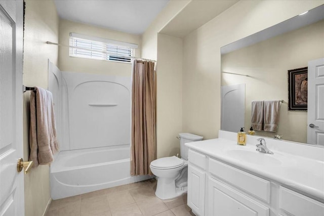 full bathroom featuring tile patterned flooring, vanity, shower / bath combo, and toilet