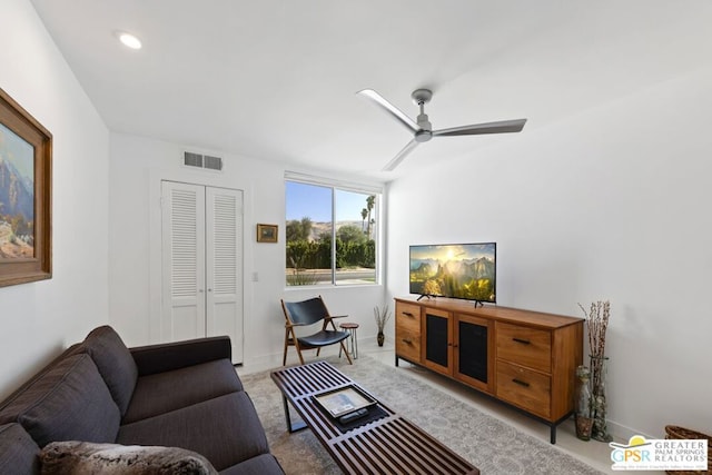 living room with ceiling fan