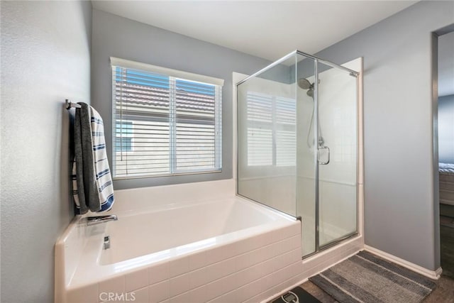 bathroom with plus walk in shower