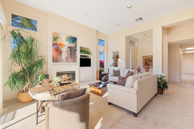 living room featuring light tile patterned floors