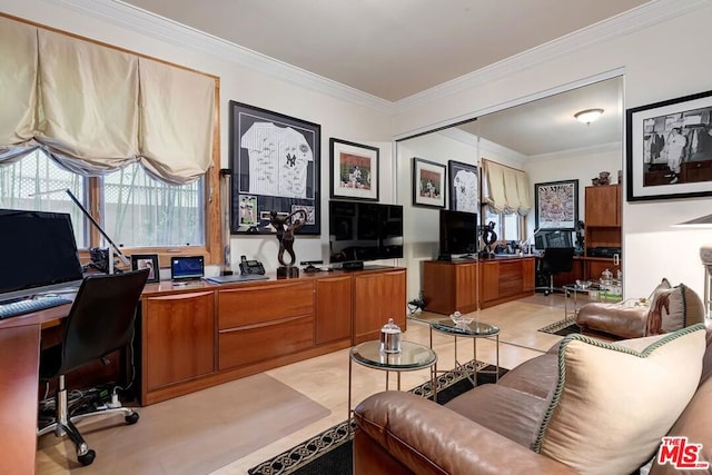 home office featuring ornamental molding