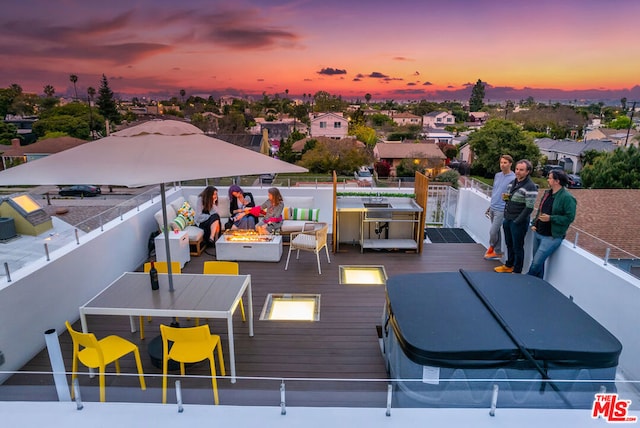 exterior space featuring a covered hot tub