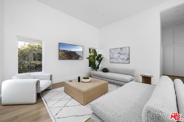 living room with light hardwood / wood-style floors