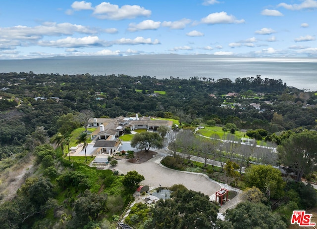 aerial view featuring a water view