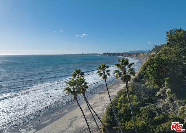 property view of water featuring a beach view