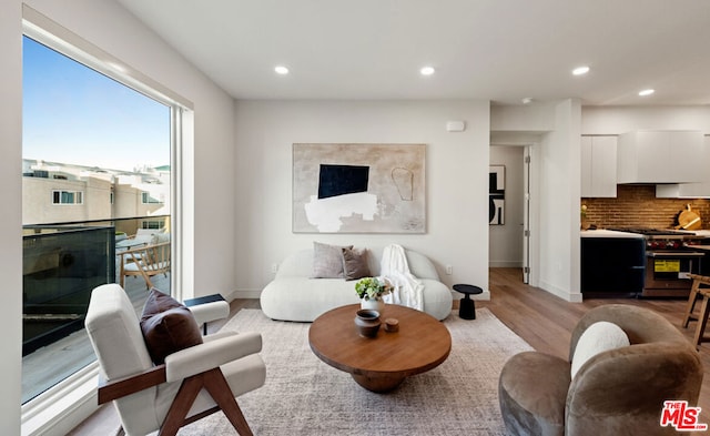 living room with light hardwood / wood-style flooring