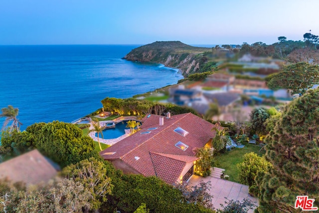 aerial view with a water view