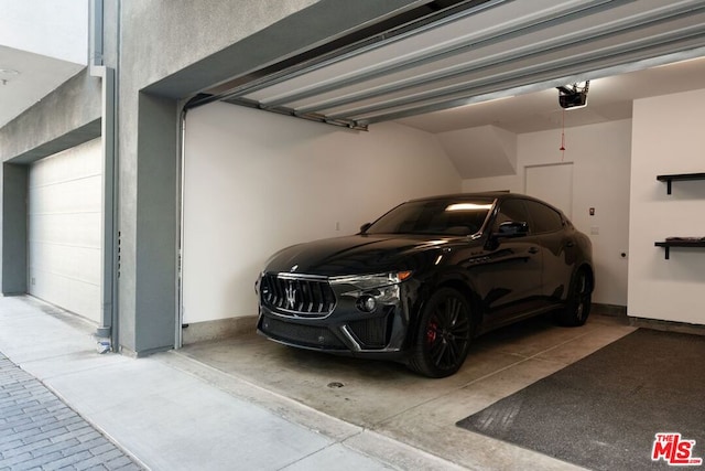 garage with a garage door opener