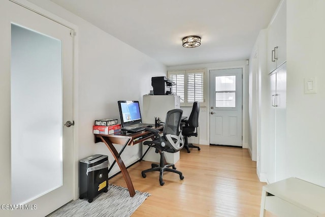 office area featuring light hardwood / wood-style flooring