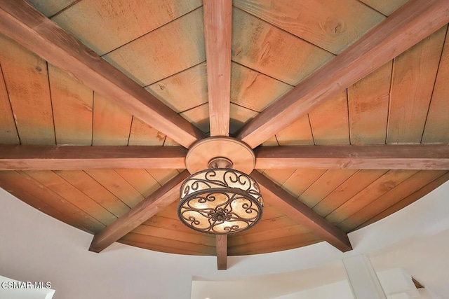 room details with beam ceiling and wood ceiling