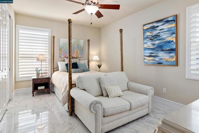 bedroom featuring ceiling fan