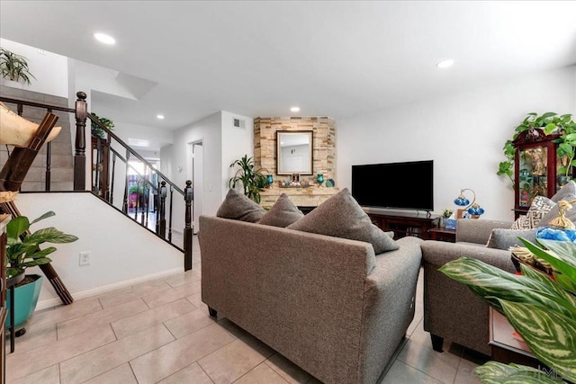 living room with light tile patterned floors