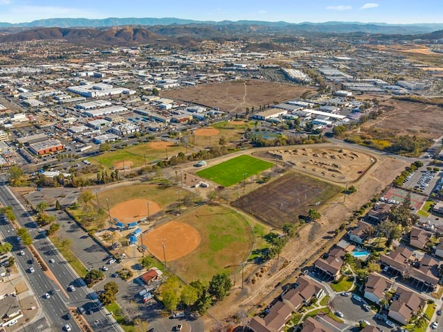 aerial view featuring a residential view and a mountain view