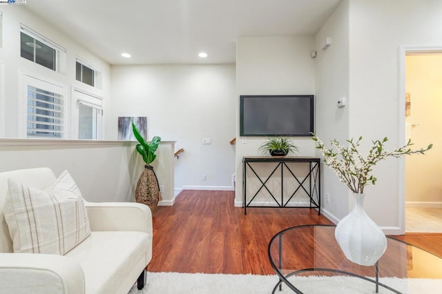 living area with dark wood-type flooring