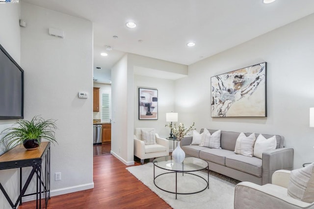 living room with dark wood-type flooring